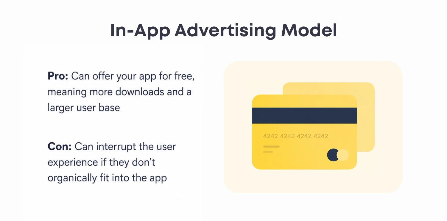 In-app advertising monetization model showing the benefit of free app access and the drawback of potentially interrupting the user experience