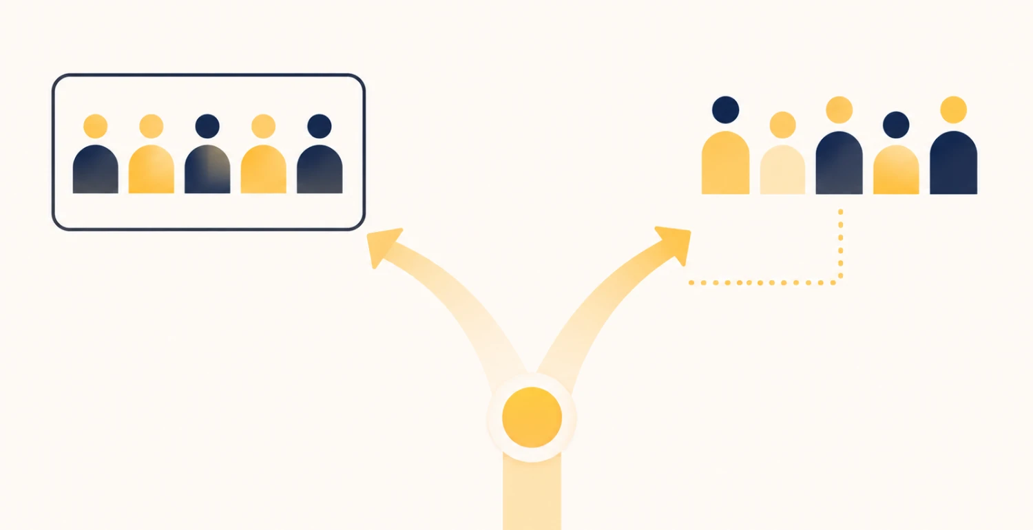 Diagram illustrating the choice between an in-house software development team and an external development vendor - Oril
