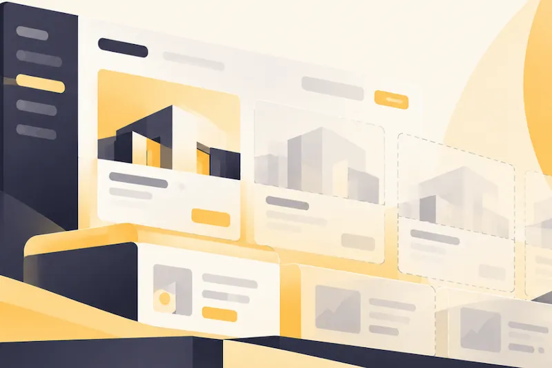 Abstract design featuring web interface elements, illustrating the journey from an idea to MVP.
