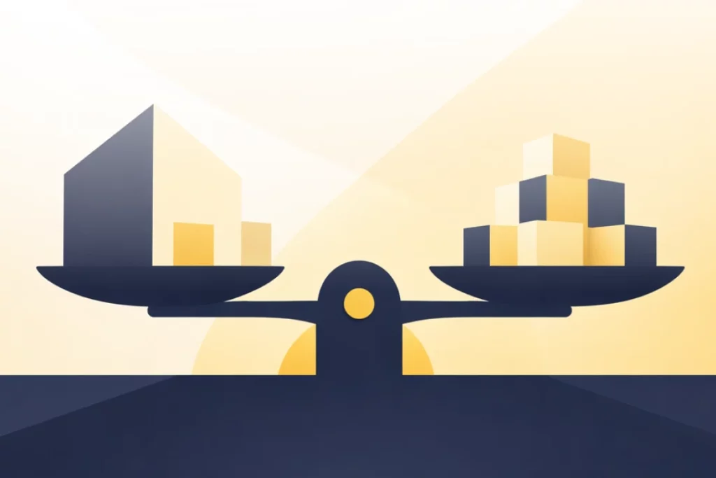 Balance scale comparing in-house software development with an external software development vendor - Oril