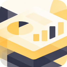 Abstract geometric illustration featuring yellow, navy, and beige shapes forming layered architectural blocks and triangles on a cream background