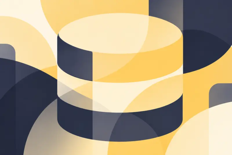 Abstract geometric composition with overlapping yellow and navy blue cylindrical shapes creating a modern layered design