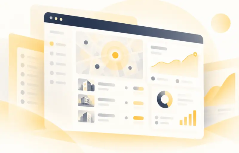 Predictive analytics workflow combining property data, market signals, machine learning models, forecasts, and business decisions