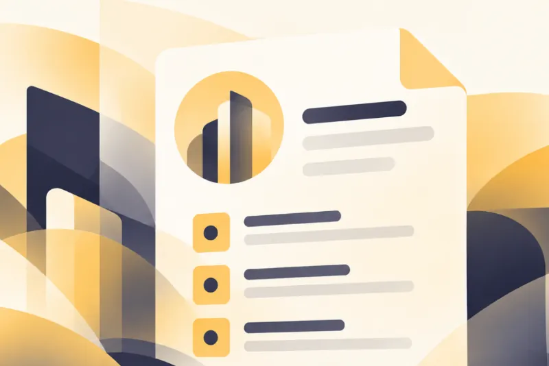 Abstract illustration of a document with building icons, symbolizing real estate data infrastructure and performance requirements.