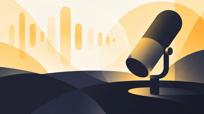 Abstract design featuring a microphone and sound waves, representing ORIL | custom software development company.